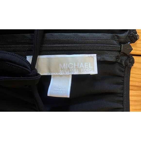 Michael Kors Black Cold Shoulder Long Sleeve Short Knit Dress Size Large (5244) - Picture 4 of 5